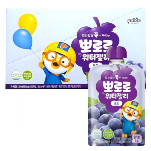 PALDO Pororo Water Jelly Grape flavor Pack of 10 (120ml x 10pouch)
