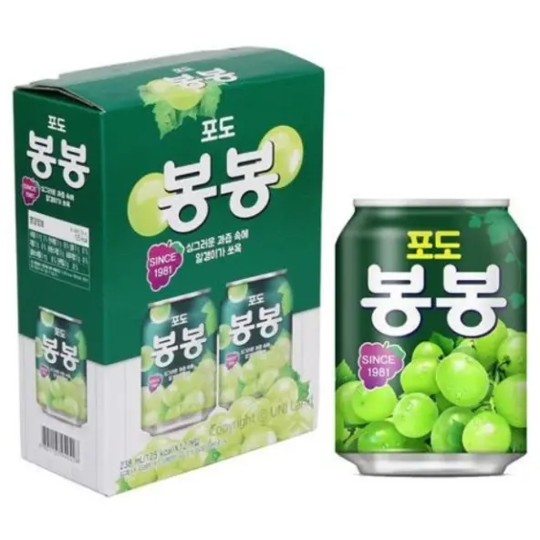 HAITAI Bong Bong Grape Drink 238ml x 12 Cans | Korean Grape Beverage with Grape Pieces