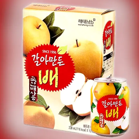 HAITAI Grated Pear Drink 238ml x 12 Cans | Korean Pear Juice Beverage